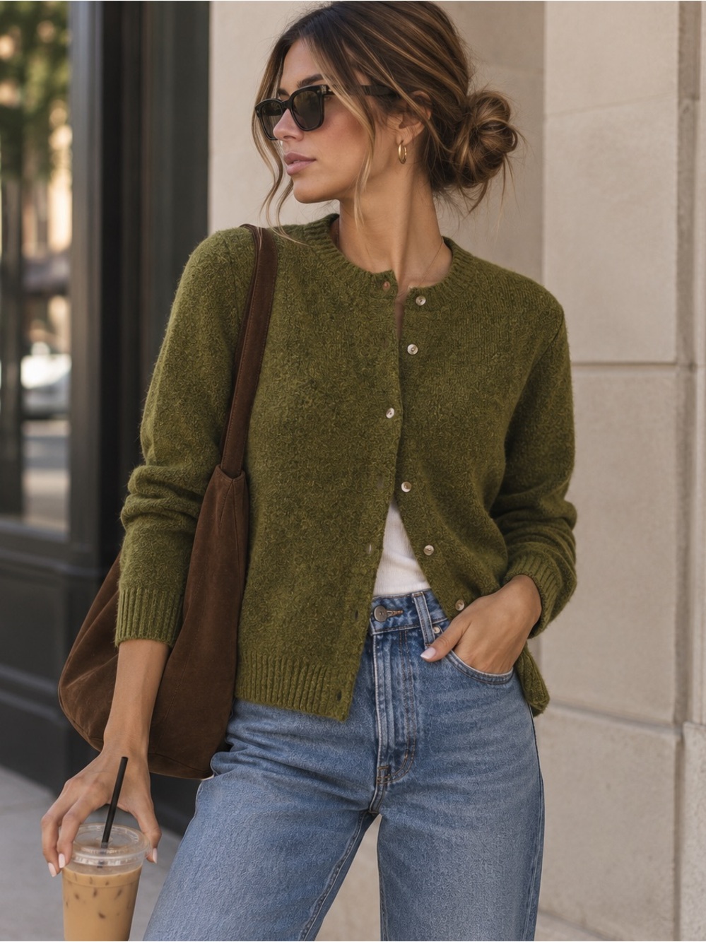 Kimchi Blue Anthropologie Olive Green Button Front Cardigan Sweater XS